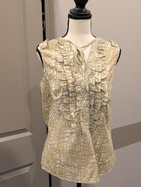 Ninety Beige and White Ruffle Tie-Neck Sleeveless Camisole